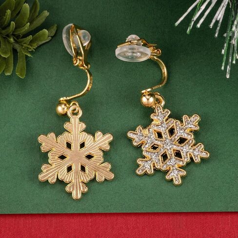 SELOVO Clip on Earrings Not Pierced Snowflake Stud Earrings Enamel Gold Tone in Kuwait