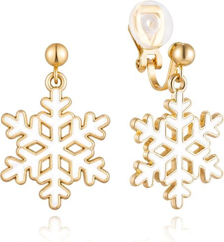 SELOVO Clip on Earrings Not Pierced Snowflake Stud Earrings Enamel Gold Tone in Kuwait
