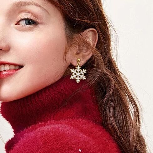 SELOVO Clip on Earrings Not Pierced Snowflake Stud Earrings Enamel Gold Tone in Kuwait