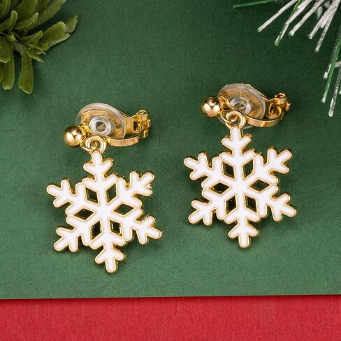 SELOVO Clip on Earrings Not Pierced Snowflake Stud Earrings Enamel Gold Tone in Kuwait