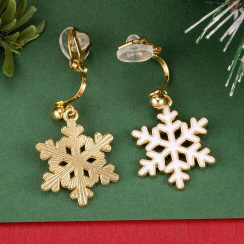 SELOVO Clip on Earrings Not Pierced Snowflake Stud Earrings Enamel Gold Tone in Kuwait