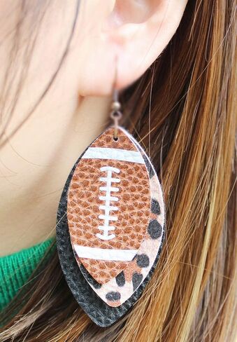 Football Dangle Clip on Earrings Non Pierced for Women Colorful Layered Glitter Faux Leather Football Sports Lover Teardrop Dangling Earrings for Women Game Days Earrings, Christmas Earrings in Kuwait
