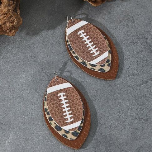 Football Dangle Clip on Earrings Non Pierced for Women Colorful Layered Glitter Faux Leather Football Sports Lover Teardrop Dangling Earrings for Women Game Days Earrings, Christmas Earrings in Kuwait