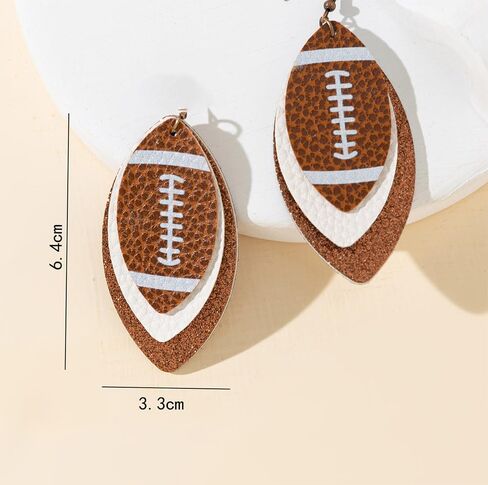 Football Dangle Clip on Earrings Non Pierced for Women Colorful Layered Glitter Faux Leather Football Sports Lover Teardrop Dangling Earrings for Women Game Days Earrings, Christmas Earrings in Kuwait