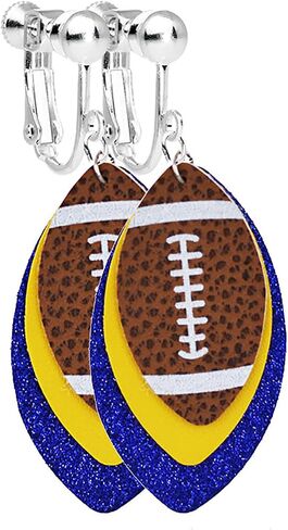 Football Dangle Clip on Earrings Non Pierced for Women Colorful Layered Glitter Faux Leather Football Sports Lover Teardrop Dangling Earrings for Women Game Days Earrings, Christmas Earrings in Kuwait