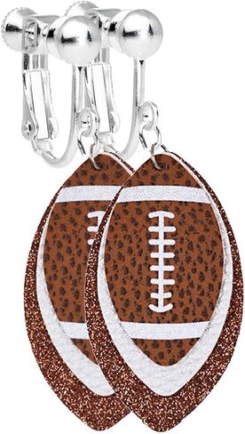 Football Dangle Clip on Earrings Non Pierced for Women Colorful Layered Glitter Faux Leather Football Sports Lover Teardrop Dangling Earrings for Women Game Days Earrings, Christmas Earrings in Kuwait