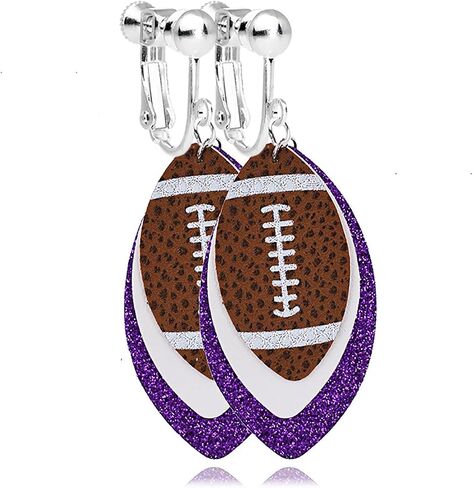 Football Dangle Clip on Earrings Non Pierced for Women Colorful Layered Glitter Faux Leather Football Sports Lover Teardrop Dangling Earrings for Women Game Days Earrings, Christmas Earrings in Kuwait
