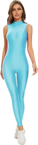 Kepblom Bodycon Jumpsuit for Women Comfy Spandex Bodysuit Sleeveless High Neck Zipper Unitard in Kuwait