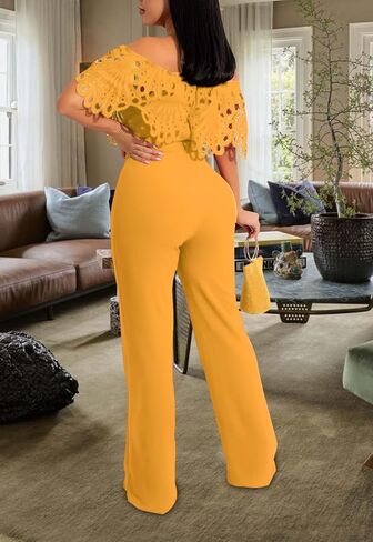 بذلة YouSexy بدون أكتاف للنساء عالية الخصر وواسعة الساق وبنطلون طويل وحزام رومبير in Kuwait