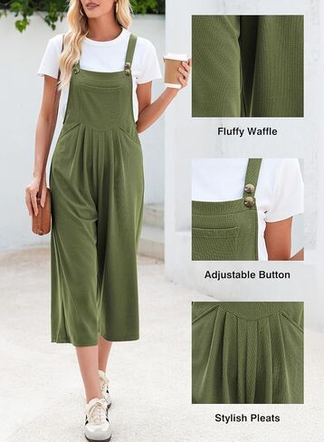 Dokotoo Women's Jumpsuits Waffle Knit Overalls Casual Wide Leg Rompers One Piece Sleeveless Summer Boho Loose Fit Pockets in Saudi Arabia