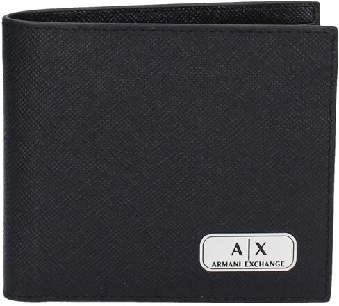 محفظة A|X ARMANI EXCHANGE للرجال من Armani Exchange Plate Logo Saffiano Leather Bifold Wallet، أسود، Small US in Saudi Arabia