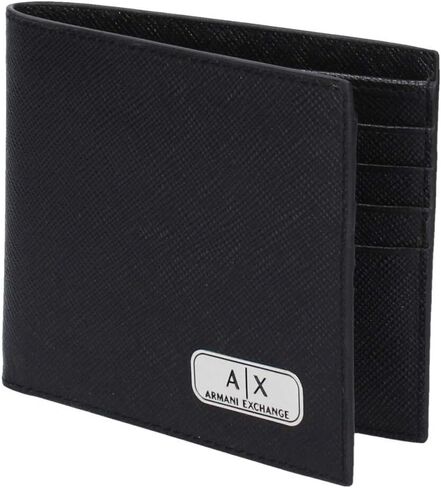محفظة A|X ARMANI EXCHANGE للرجال من Armani Exchange Plate Logo Saffiano Leather Bifold Wallet، أسود، Small US in Saudi Arabia