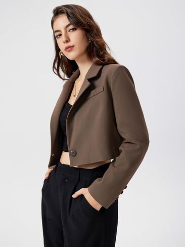 CIDER Womens Blazer Cropped Business Casual Open Front Long Sleeve Suit Work Office Blazer Jacket in Saudi Arabia