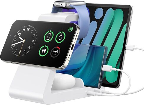 Charging Station for iPhone,5 in 1 Wireless Charger Stand Dock for Apple: Mag-Safe Charging Station for Multiple Devices Apple iPhone 15 14 13 12 Pro Max Plus Apple Watch iWatch Magnetic in Saudi Arabia