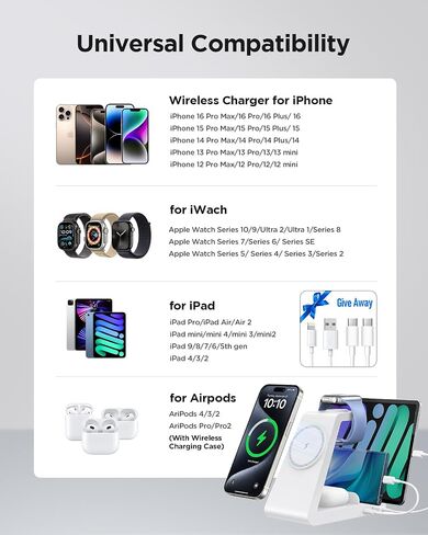 Charging Station for iPhone,5 in 1 Wireless Charger Stand Dock for Apple: Mag-Safe Charging Station for Multiple Devices Apple iPhone 15 14 13 12 Pro Max Plus Apple Watch iWatch Magnetic in Saudi Arabia