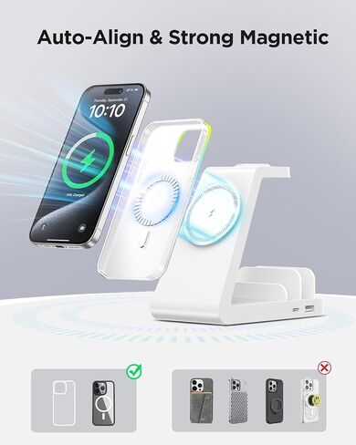 Charging Station for iPhone,5 in 1 Wireless Charger Stand Dock for Apple: Mag-Safe Charging Station for Multiple Devices Apple iPhone 15 14 13 12 Pro Max Plus Apple Watch iWatch Magnetic in Saudi Arabia