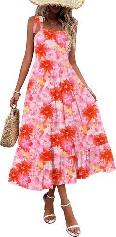 Zeagoo Women Summer Maxi Dress with Pockets 2025 Spaghetti Strap Sundress Casual Flowy Boho Dress Floral Tiered Beach Dress in Saudi Arabia