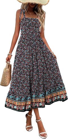 Zeagoo Women Summer Maxi Dress with Pockets 2025 Spaghetti Strap Sundress Casual Flowy Boho Dress Floral Tiered Beach Dress in Saudi Arabia