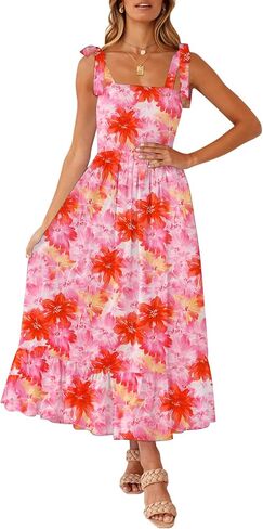 Zeagoo Women Summer Maxi Dress with Pockets 2025 Spaghetti Strap Sundress Casual Flowy Boho Dress Floral Tiered Beach Dress in Saudi Arabia