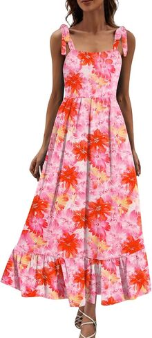 Zeagoo Women Summer Maxi Dress with Pockets 2025 Spaghetti Strap Sundress Casual Flowy Boho Dress Floral Tiered Beach Dress in Saudi Arabia