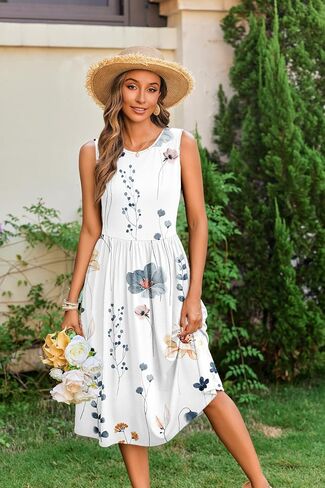 Zeagoo Women's Summer Tank Midi Dress with Pockets Sleeveless A-Line Dress Casual Floral T-Shirt Dress Flowy Beach Sundress in Saudi Arabia