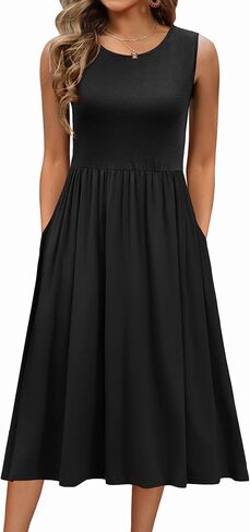 Zeagoo Women's Summer Tank Midi Dress with Pockets Sleeveless A-Line Dress Casual Floral T-Shirt Dress Flowy Beach Sundress in Saudi Arabia