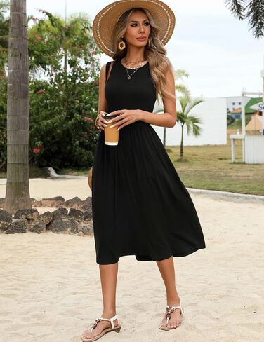Zeagoo Women's Summer Tank Midi Dress with Pockets Sleeveless A-Line Dress Casual Floral T-Shirt Dress Flowy Beach Sundress in Saudi Arabia