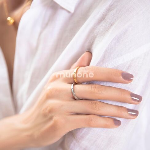 2mm Checkered Ring 14K Gold Plated Titanium Stackable Checkerboard Ring Non Tarnish Comfort Band for Women Men in Kuwait