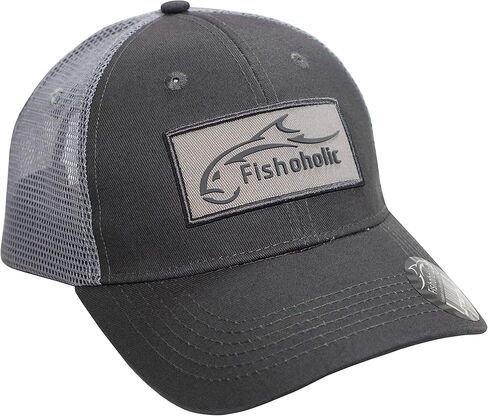 Fishoholic Snapback Baseball Fishing Hat - Embroidered Logos Mesh Trucker Fishing Gift for Dad Father Son (R) TM Fishaholic (SNP-BLKonBLK) in Kuwait