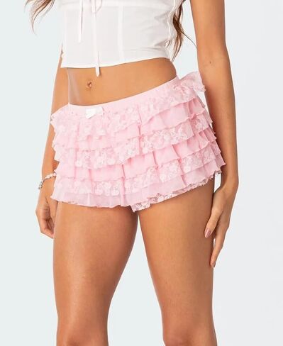 Adoeren Women Lolita Bloomers Cute Bow Ruffle Shorts Layered Lacey Pumpkin Shorts Sexy Micro Bottoms Y2k Boy Shorts in Saudi Arabia