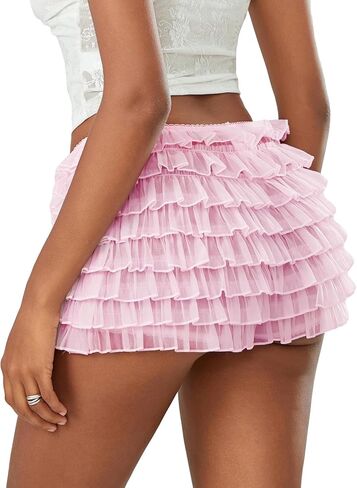 Adoeren Women Lolita Bloomers Cute Bow Ruffle Shorts Layered Lacey Pumpkin Shorts Sexy Micro Bottoms Y2k Boy Shorts in Saudi Arabia