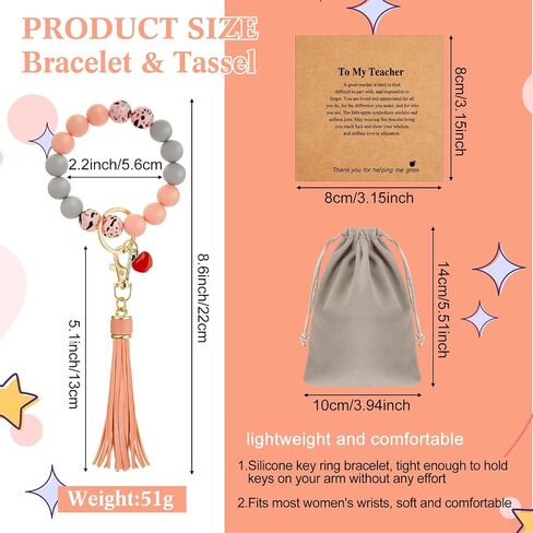Landical 1/4/6 مجموعة المعلم التقدير هدية السائبة السوار المفاتيح سوار للنساء سيارة مفتاح سلسلة شكرا بطاقة Giit أكياس in Kuwait