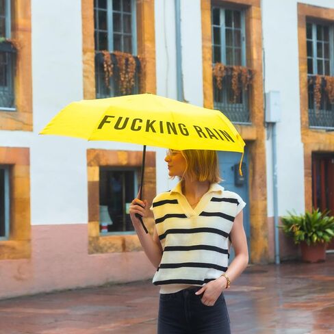 Fisura - Original foldable umbrella “f*cking rain". Yellow and black mini umbrella. Small women’s umbrella. Automatic foldable umbrella. Travel umbrella. in Saudi Arabia