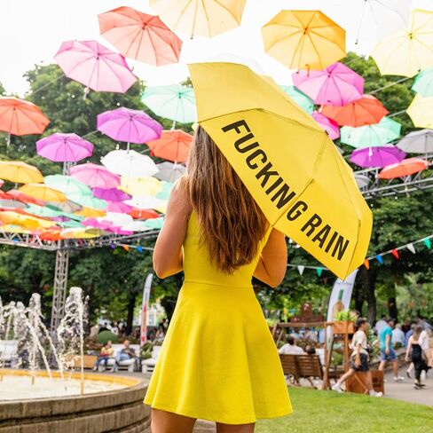 Fisura - Original foldable umbrella “f*cking rain". Yellow and black mini umbrella. Small women’s umbrella. Automatic foldable umbrella. Travel umbrella. in Saudi Arabia