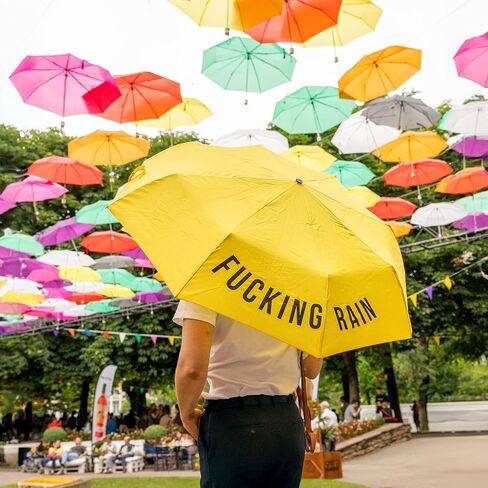 Fisura - Original foldable umbrella “f*cking rain". Yellow and black mini umbrella. Small women’s umbrella. Automatic foldable umbrella. Travel umbrella. in Saudi Arabia