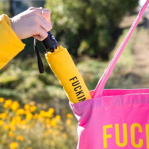 Fisura - Original foldable umbrella “f*cking rain". Yellow and black mini umbrella. Small women’s umbrella. Automatic foldable umbrella. Travel umbrella. in Saudi Arabia