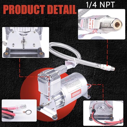 150 PSI Air Compressor with 1.6 Gallon 200 PSI Air Tank Aluminum Air Compressor Onboard System 12V 1/4NPT for Train Truck Trailer Train Auto Air Lift Suspension Heavy Duty Air Horn Compressor in Kuwait