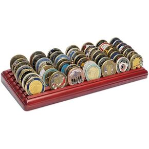 عرض عملات التحدي، 7 صفوف من الخشب الصلب 100%، 49 قطعة نقدية، حامل عرض عملات التحدي العسكري للمكتب، جامع حامل عرض العملات المعدنية، لمسة نهائية من خشب الجوز in Kuwait