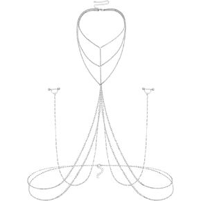 JFORYOU Nipple Rings with Body Chain Waist Chest Chain 14G Nipple Piercing Barbell Nipplerings Body Piercing Jewelry for Women