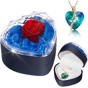 Rose Necklace Heart Necklace, Preserved Flower Gifts for Women, Eternal Rose Heart Gemstone Pendant, Gifts for Women, Christmas, Valentine's Day, Mother's Day Gifts