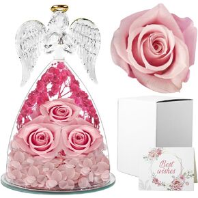 Cyrikah Forever Roses in Angel Figurine, Preserved Rose Glass Angel Figurines Eternal Rose in Guardian Angel Statue Birthday/Anniversary for Women/Wife/Mom/Grandma(Red)