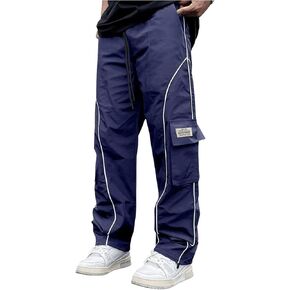 GORGLITTER Men's Flap Pocket Letter Patched Cargo Pants Contrast Piping Wide Leg Y2k Track Pants
