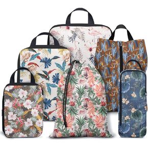 6 Set Compression Packing Cubes for Travel,Bohemia Packing Cubes for Suitcase Luggage Organizer Bags,Travel Essentials for Carry on Backpack,Ultralight and Waterproof(Boho Sunrise Sunset Moon)