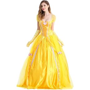 IDOPIP Princess Costume with Gloves for Adult Women Halloween Birthday Party Dresses Carnival Fancy Dress up Cosplay Outfit