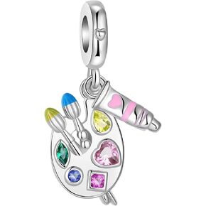 Artists Palette Dangle Charm 925 Sterling Silver Charm Fits Women's Charm Bracelet & Necklace Valentine's Day Mother's Day Jewelry Gifts for Women