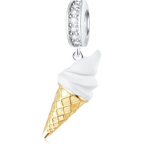 Ice Cream Cone Charms Dangle fit Pandora Tropical Summer Bracelet, 925 Sterling Silver Enamel Ice Cream Pendant Sweet Dessert Food Beads, Gifts for Daughter/Best Friends/Sister
