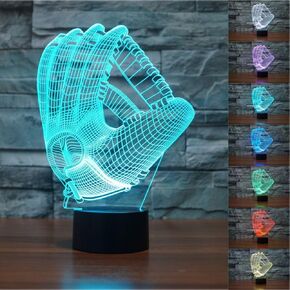 3D Baseball Gloves Visual Night Light Acrylic 3D LED USB 7 Color Change LED Table Lamp Xmas Toy Gift