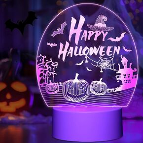 Linkax Halloween Decorations Indoor Kids Night Lights: Pumpkin Halloween 3D Illusion Nightlight Lamp with 3 Colors Changing, Halloween Party Table Window Bedroom Decor, Halloween Gifts for Girls Boys