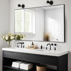 Rectangle Bathroom Mirror 30x48 inch, Large Mirror with Black Frame, Rectangular Vanity Mirror 30" X 48", Modern Matte Wall Mounting Mirrors, Hang Horizontal or Vertical