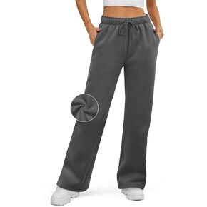 ATHMILE Women’s 2025 Fall Fleece Lined Plus Size Sweatpants Baggy Open Bottom Lounge Heated Pants Athletic Joggers Black Grey